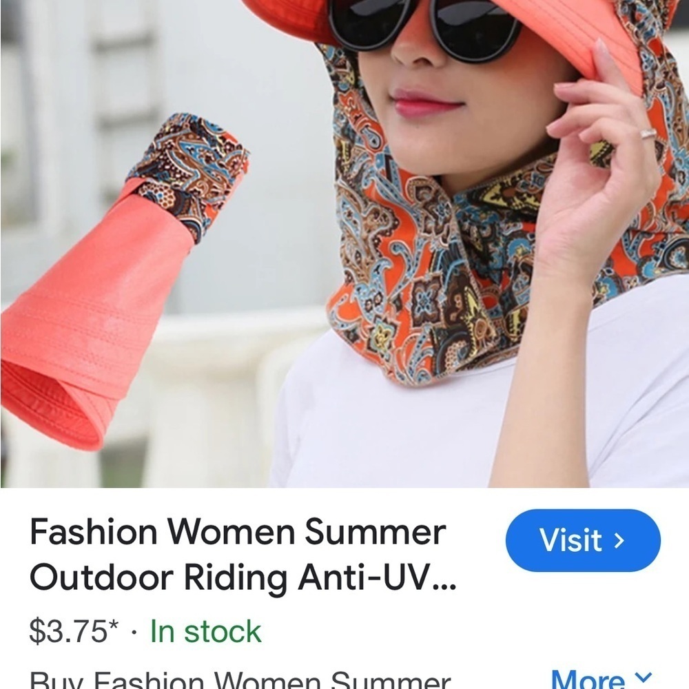 Tangerine UV Protection Wide-Brimmed Sun Hat with Detachable Silk Scarf - Picture 4 of 4